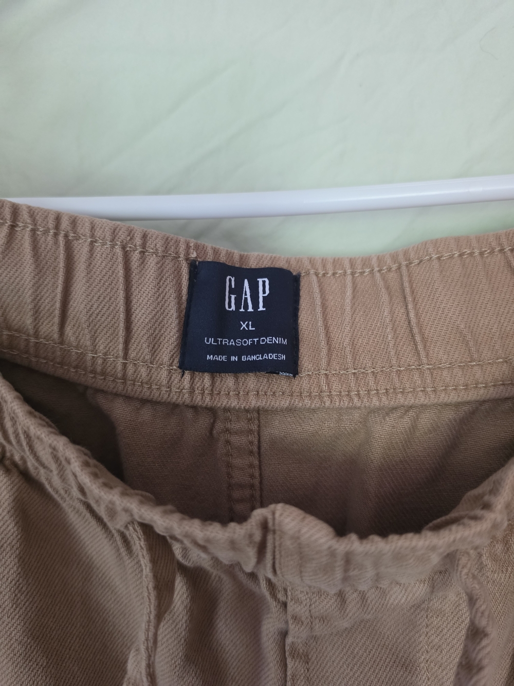 GAP XL Ultrasoft Denim Drawstring Horseshoe Pants — Tan